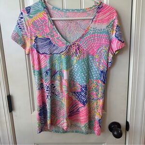 Lilly Pulitzer Fontaine Top Via Flora Pink Flare Sleeve Size Medium